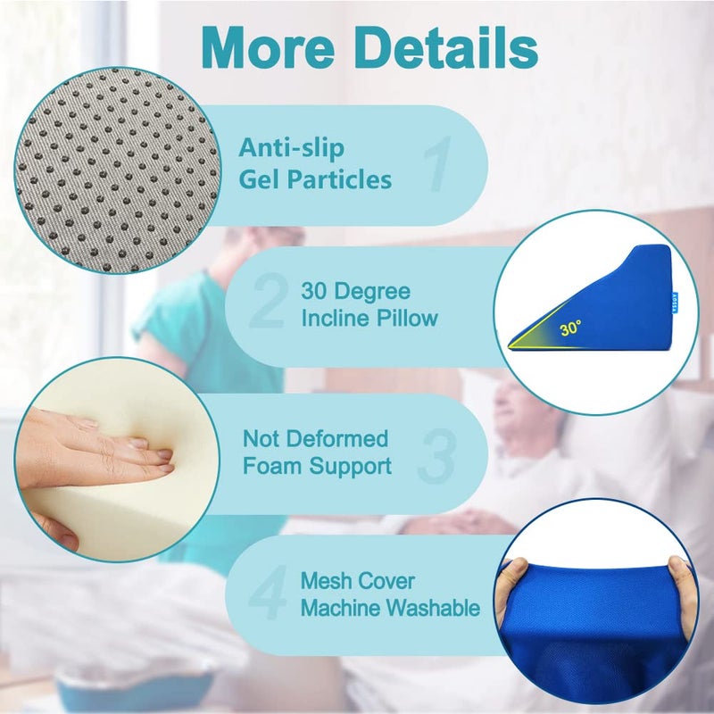 AOSSA Wedge Pillow for Sleeping, Foam Body Positioning Wedges for Bed Adults, 34" Long Inclined Sleepers Cushion for Pressure Ulcer, Bed Sores Treatment, Turning Large Body Nursing Wedge Pillow (Blue) - Image 5